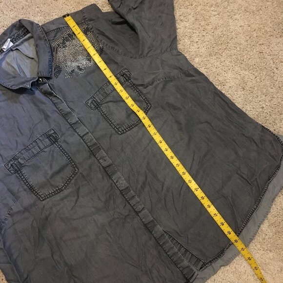 D/C Jeans Flowy Coastal Cowgirl Studded Cotton Button Up Dress Shirt - Picture 15 of 16